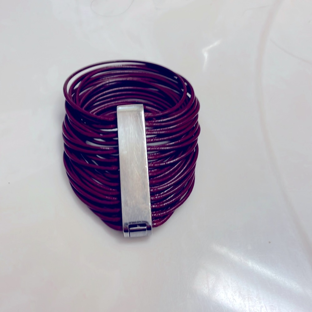 Silver and leather bracelet